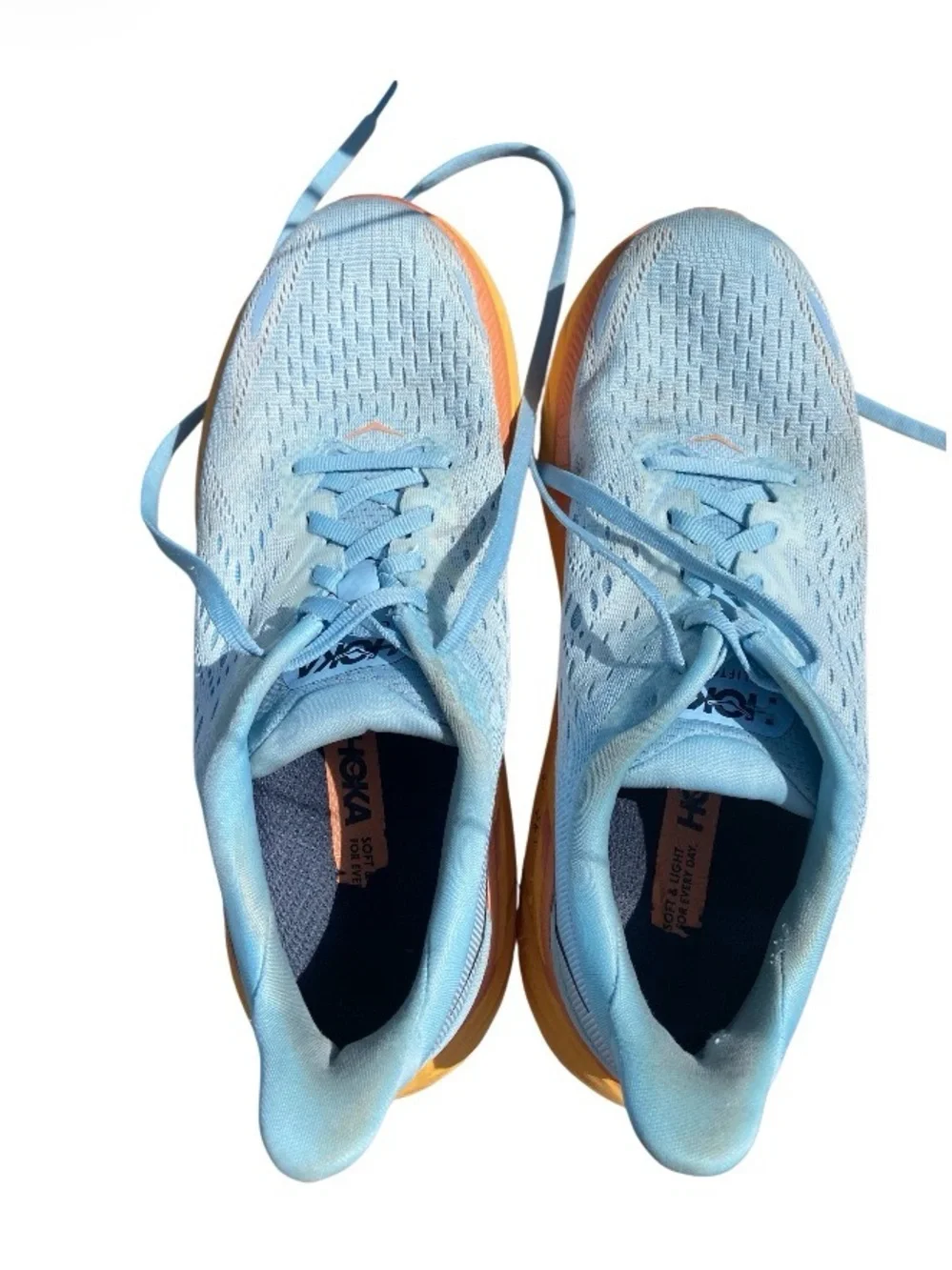 Hoka Clifton 8 Women's Light Blue and Orange Athletic Running Shoes size 7.5